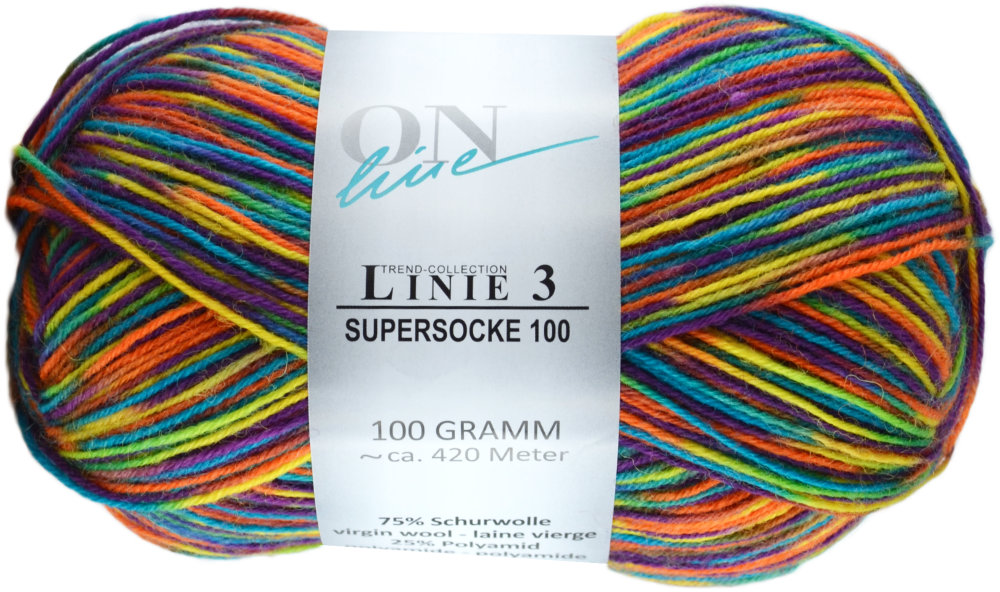 Supersocke 100 Linie 3 Color 4-fach - 1005 - harlekin von ONline