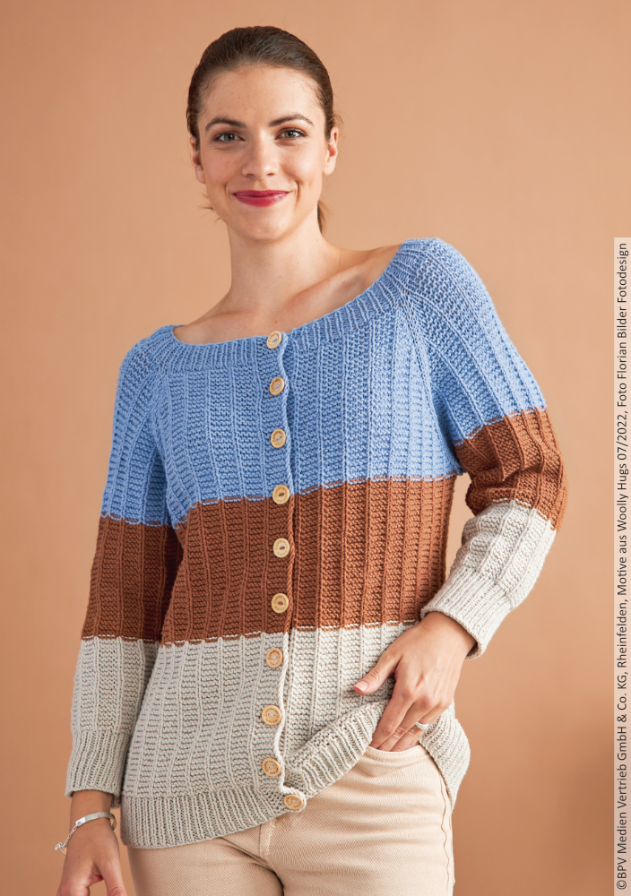 Raglanjacke Blockstreifen | Anleitungsheft + Wolle Merino Stretch  | Stricken | Veronika Hug, Woolly Hugs, Christophorus Verlag